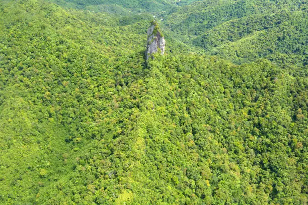 Photo of Aerial landscape view of Te Rua Manga mountain Rarotonga Cook Islands