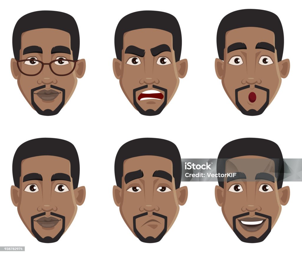 Face Expressions Of African American Man Stock Illustration - Download  Image Now - Men, African-American Ethnicity, African Ethnicity - iStock