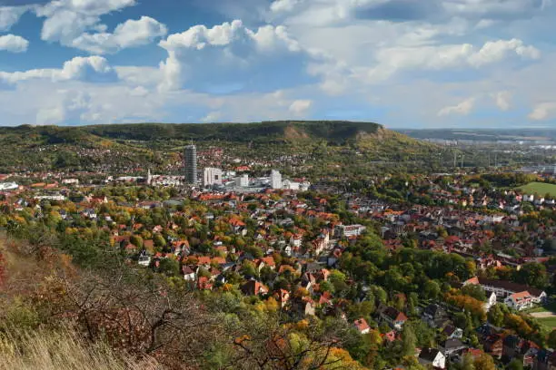 Aerial view of Jena, a university town in Thuringia, Germany