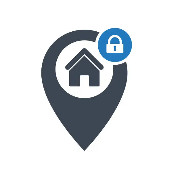 Vector illustration of Address icon with padlock sign. Address icon and security, protection, privacy symbol