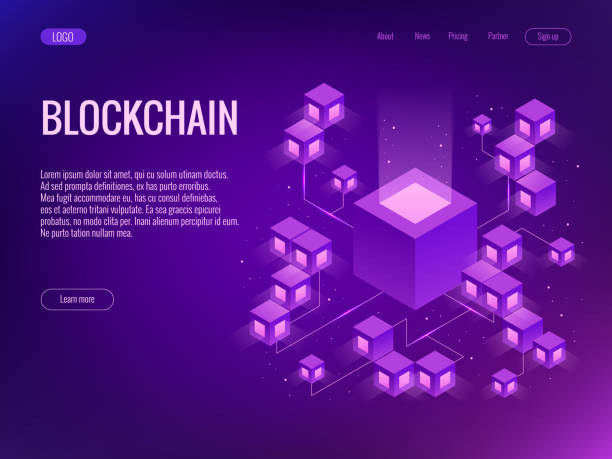 ilustraciones, imágenes clip art, dibujos animados e iconos de stock de concepto de cryptocurrency y blockchain. granja para minería de bitcoins - connection the media isometric computer network