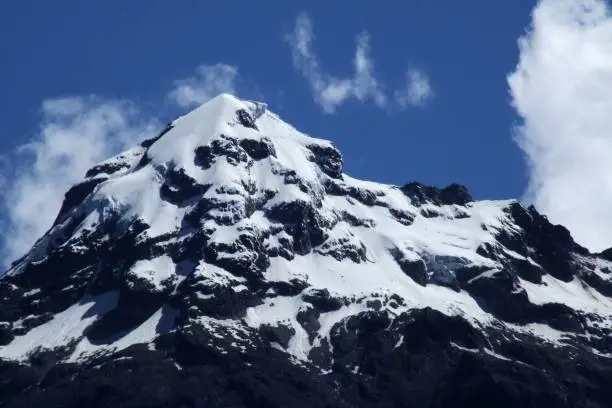 The peak of Illiniza south in Ecuador, covered in fresh snow
