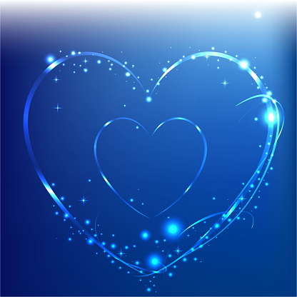 Abstract lightning  neon hearts on blue background illustration with magic lights clean