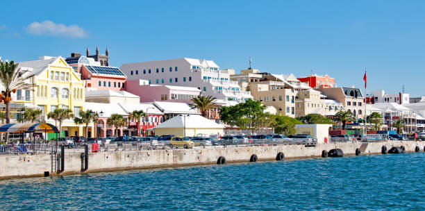 Hamilton Bermuda waterfront and Front  Street businesses Hamilton Bermuda waterfront and Front Street businesses bermuda stock pictures, royalty-free photos & images