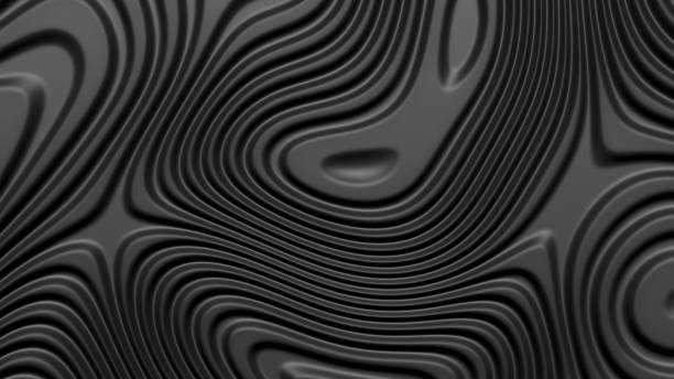 istock Stylish black colored background with flowing lines. Abstract topographic map contour background. Black stripe pattern background. Smoothly illuminated plastic texture, 3d render illustration. 938808858
