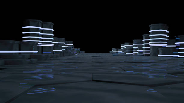 istock Futuristic concept of server room in datacenter. Big data storage, server racks with neon lights on black background. Technology and connection concept. Abstract 3d rendering illustration. 938811524