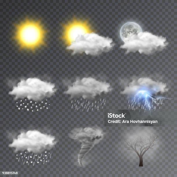 Ilustración de Conjunto De Iconos De Clima Moderno Prediccion Widget y más Vectores Libres de Derechos de Nube