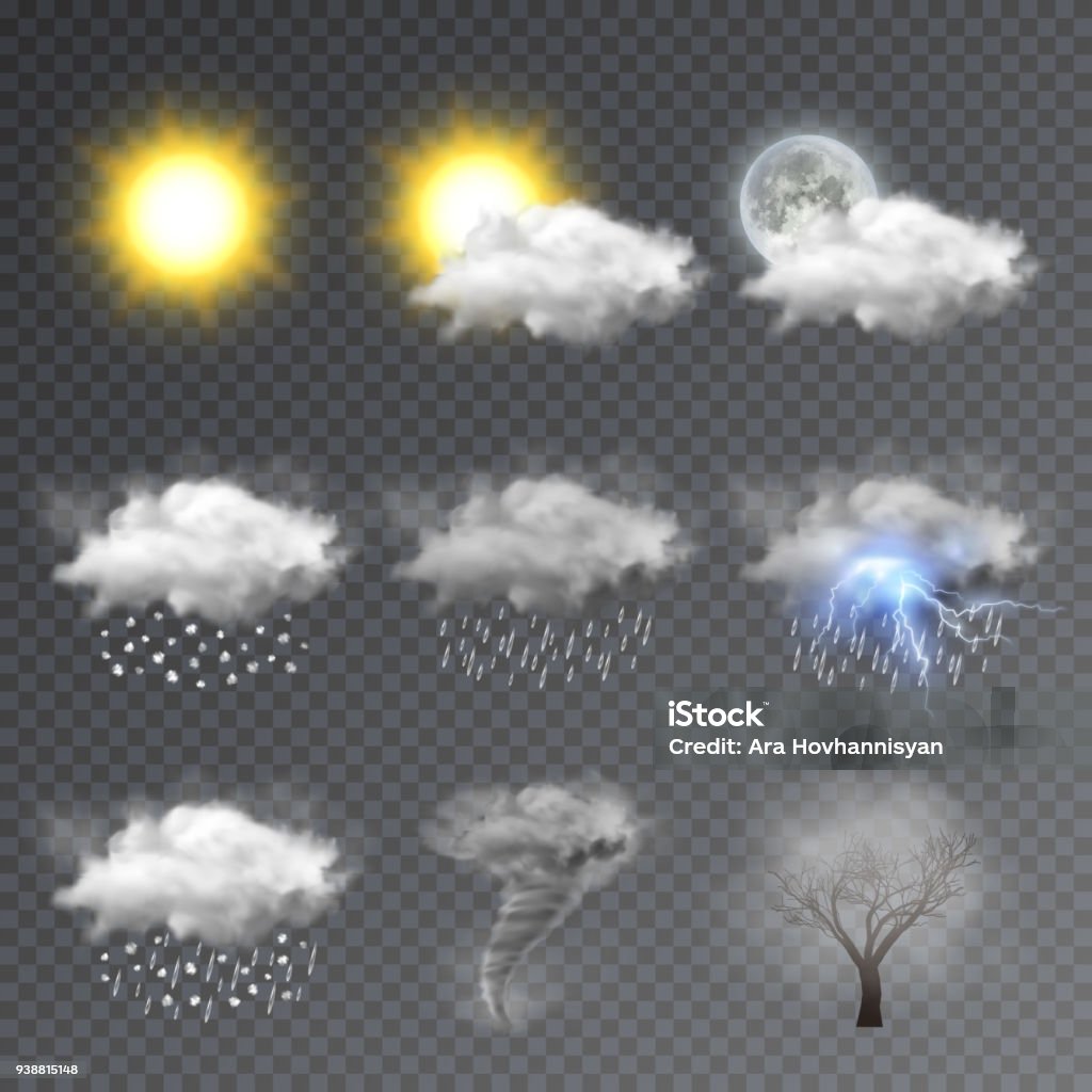 天気アイコンを設定、現代間の天気予報ウィジェット - 雲のロイヤリティフリーベクトルアート