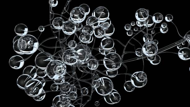 istock 3D molecules or atoms on black background. Abstract molecular structure with white transparent spherical particles, medical background. Science concept. 3d render illustration. 938817058