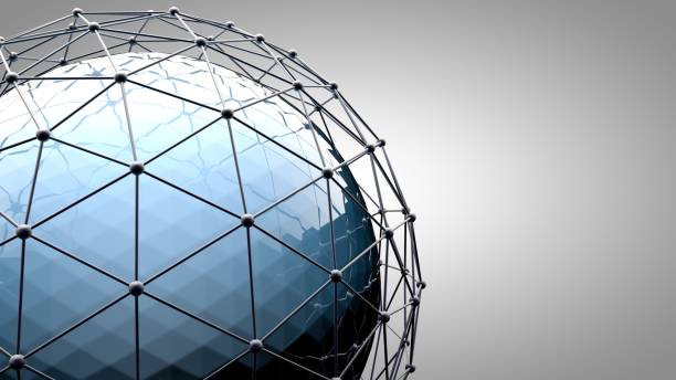 istock Wireframe connecting sphere. Connection lines around earth globe. The concept of social network, globe connection. Global International connectivity Background. Abstract 3d rendering illustration. 938817334