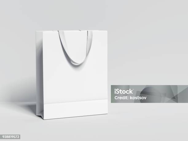 White Blank Shopping Bag 3d Rendering Stock Photo - Download Image Now - Bag, Template, Paper