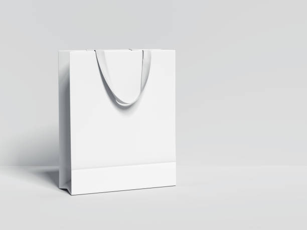 sacola de compras branca em branco. renderização 3d - bag - fotografias e filmes do acervo