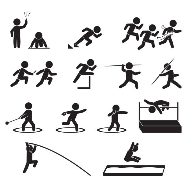 illustrazioni stock, clip art, cartoni animati e icone di tendenza di set di icone atletica su pista e da campo, vector. - track and field athlete