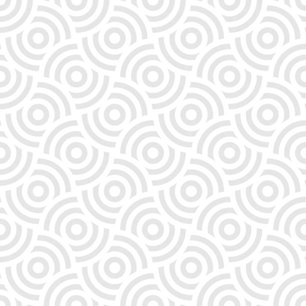 ilustrações, clipart, desenhos animados e ícones de ornamento de plano de fundo padrão sem emenda de círculos concêntricos listrados. retrô mosaico de arcos em cinza e branco. elemento de desenho vetorial - roof tile tile geometric shape backgrounds