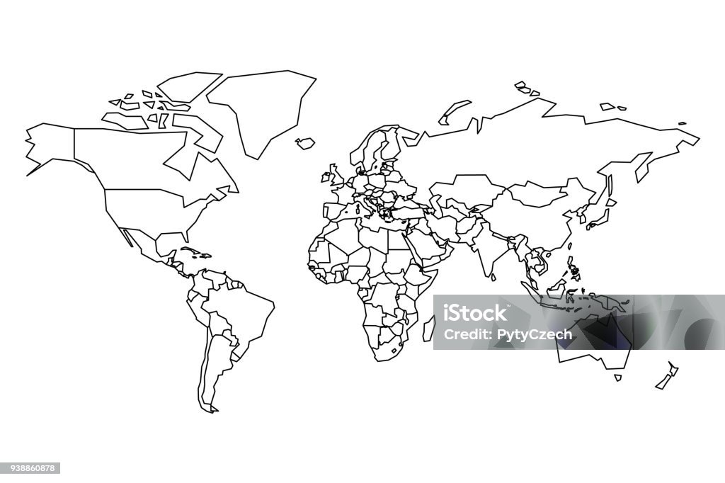 Political map of World. Blank map for school quiz. Simplified black thick outline on white background Political map of World. Blank map for school quiz. Simplified black thick outline on white background. World Map stock vector