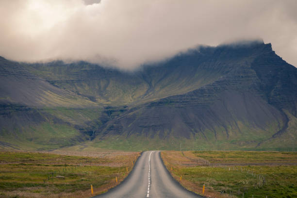 Empty road in barren Icelandic landscape, Eastern Iceland