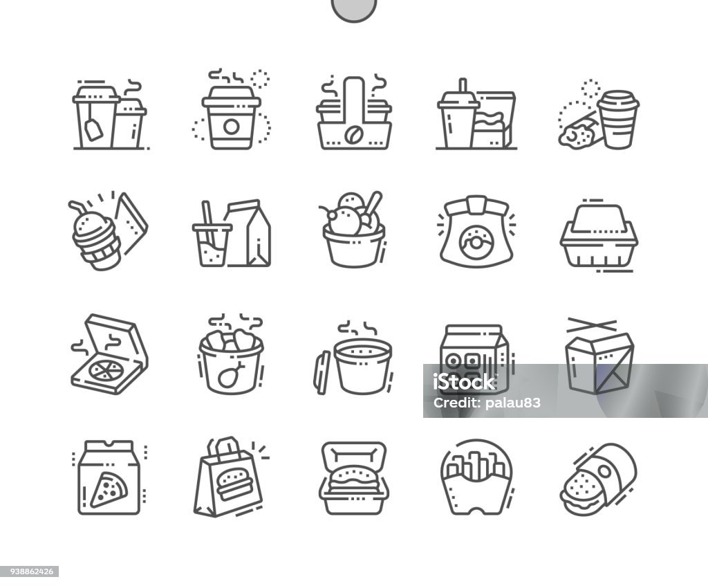 Takeaway Well-crafted Pixel Perfect Vector Thin Line Icons 30 2x Grid for Web Graphics and Apps. Simple Minimal Pictogram Bag stock vector