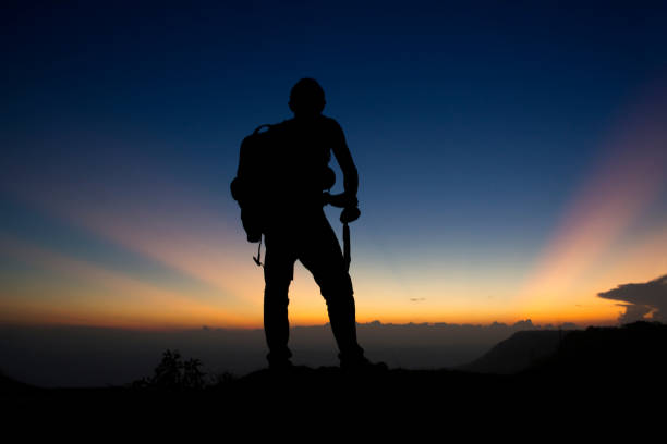 istock Silhouette Young Man Standing On Mountain Against Sky During Sunset 938863576