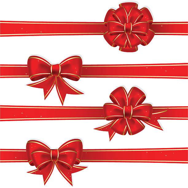 A set of four red bows tied in various styles vector art illustration