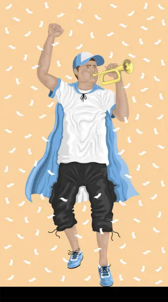Vector illustration of Argentina Soccer Fan with Bugle