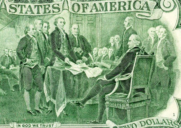 istock Declaration of independence drawing from the two dollar banknote, detail 938869784