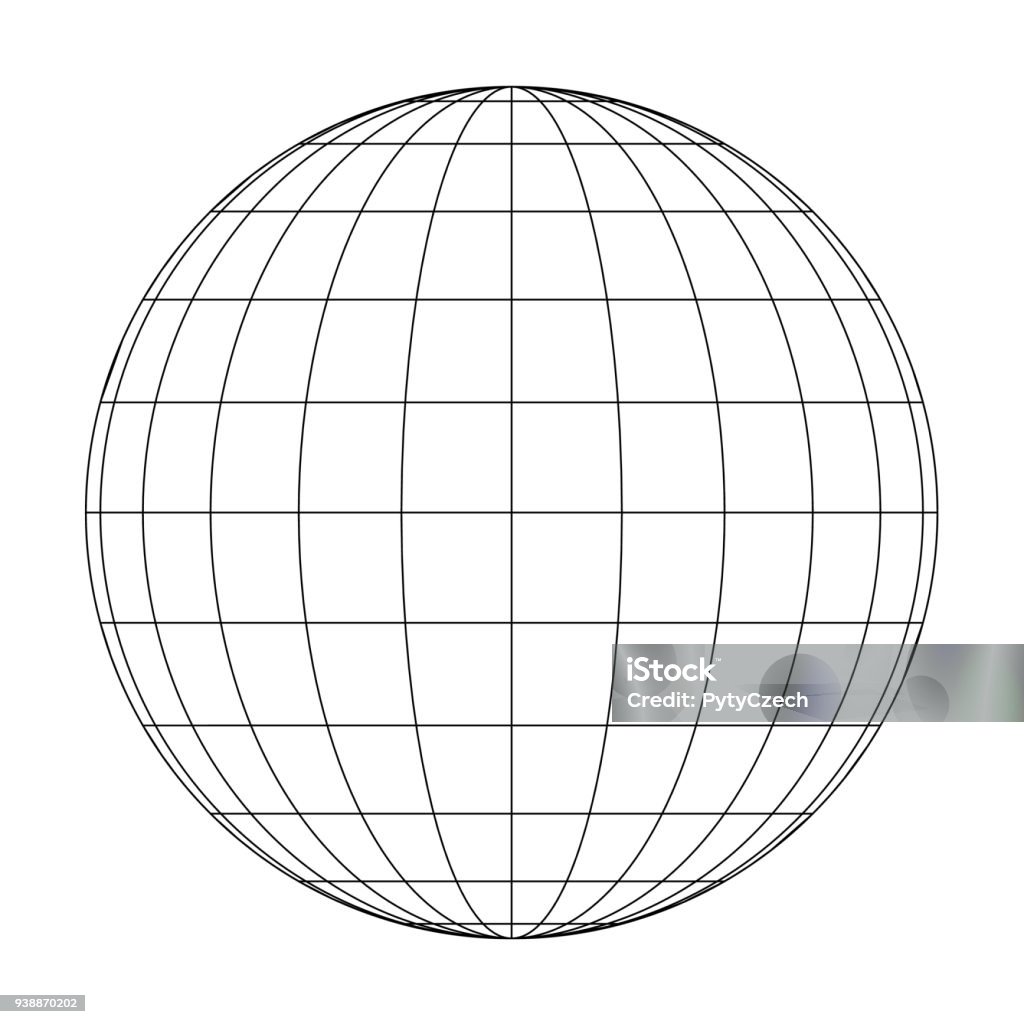 Front view of planet Earth globe grid of meridians and parallels, or latitude and longitude. 3D vector illustration Front view of planet Earth globe grid of meridians and parallels, or latitude and longitude. 3D vector illustration. Globe - Navigational Equipment stock vector