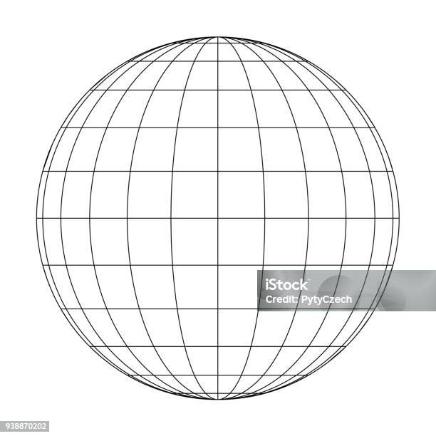 Front View Of Planet Earth Globe Grid Of Meridians And Parallels Or Latitude And Longitude 3d Vector Illustration Stock Illustration - Download Image Now