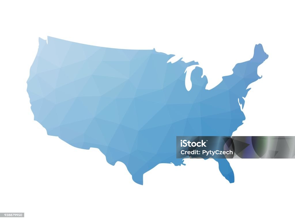 Low poly map of USA Low poly map of USA. Vector illustration made of blue triangles. USA stock vector