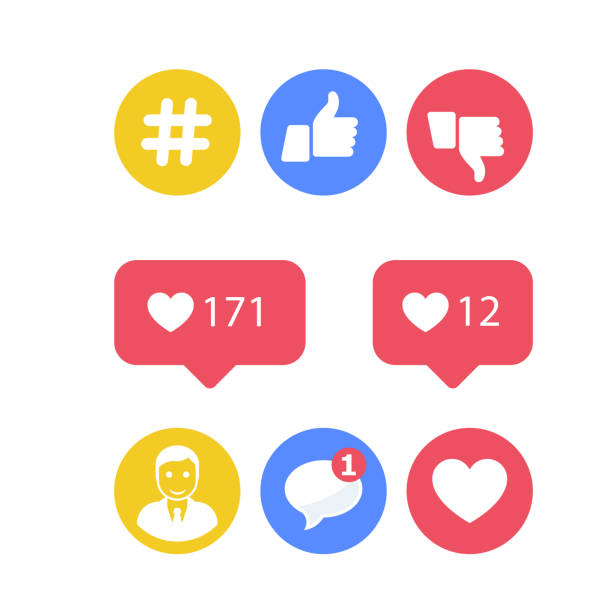 Smm and social activity icons - likes and shares, social promotion Smm and social activity icons - likes and shares, social promotion microblogging stock illustrations