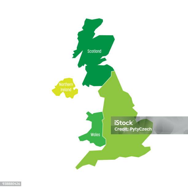 Regno Unito Regno Unito Gran Bretagna E Irlanda Del Nord Mappa Diviso In Quattro Paesi Inghilterra Galles Scozia E Ni Illustrazione Vettoriale Piatta Semplice - Immagini vettoriali stock e altre immagini di Regno Unito