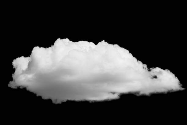 istock White cloud isolated on black background, Black sky and single white cloud 938885464