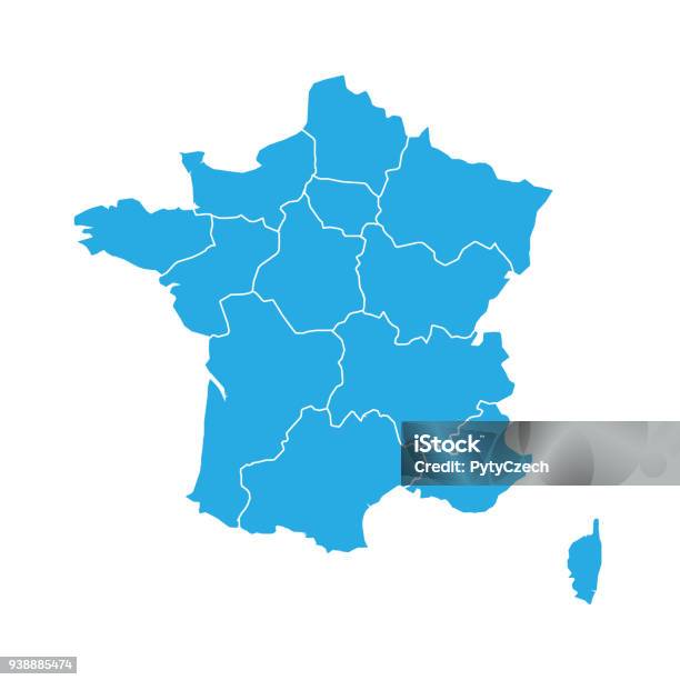 Ilustración de Mapa Azul De Francia Se Divide En 13 Regiones Administrativas De Metropolitanas Desde 2016 Ilustración De Vector y más Vectores Libres de Derechos de Francia