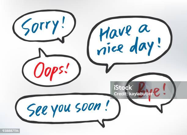 Brush Lettering Greeting In Speech Bubbles Stock Illustration - Download Image Now - Speech Bubble, Bubble, Goodbye - Single Word