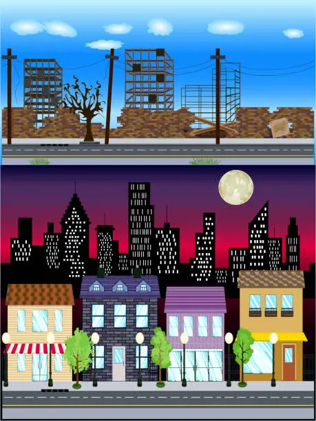 Vector illustration of Commercial Downtown Buildings Scene Vector Illustration Collection