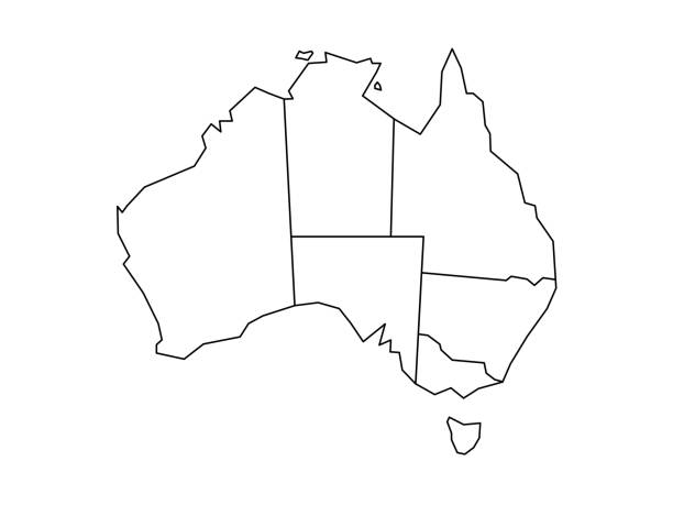 Blind map of Australia Blind map of Australia divided into states and territories. White flat map with black borders on white background. northern territory australia stock illustrations