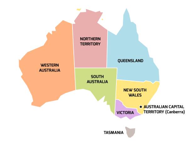 ilustrações de stock, clip art, desenhos animados e ícones de australia map with states and territories - territories