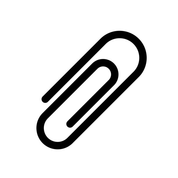 ilustrações de stock, clip art, desenhos animados e ícones de paper clip icon. symbol of e-mail attachment. outline modern design element. simple black flat vector sign with rounded corners - clip