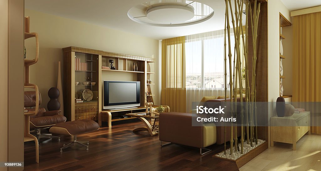 Moderna sala interna 3d rendering - Foto stock royalty-free di Accogliente