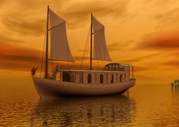 istock Merchand ship on a beautiful sunset, 3d rendering 938895682