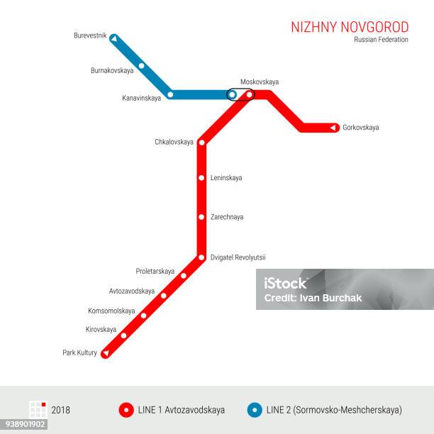 Nizhny Novgorod Russian Federation Vector Metro Map Rapid Transit System Scheme Of Nizhny Novgorod Subway Map Stock Illustration - Download Image Now