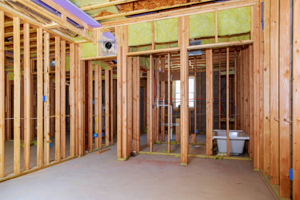 istock Interior wall framing with piping installation in the basement Bathroom remodel under floor plumbing work 938911564