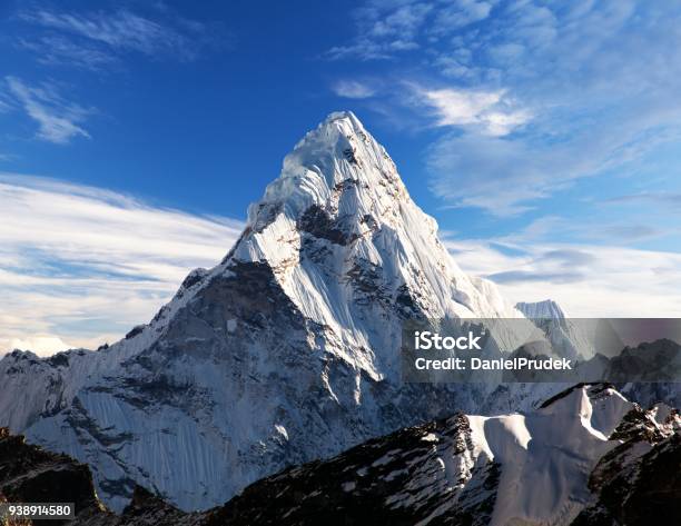 Mount Ama Dablam Within Clouds Stock Photo - Download Image Now - Mountain Peak, Mountain, Mt. Everest