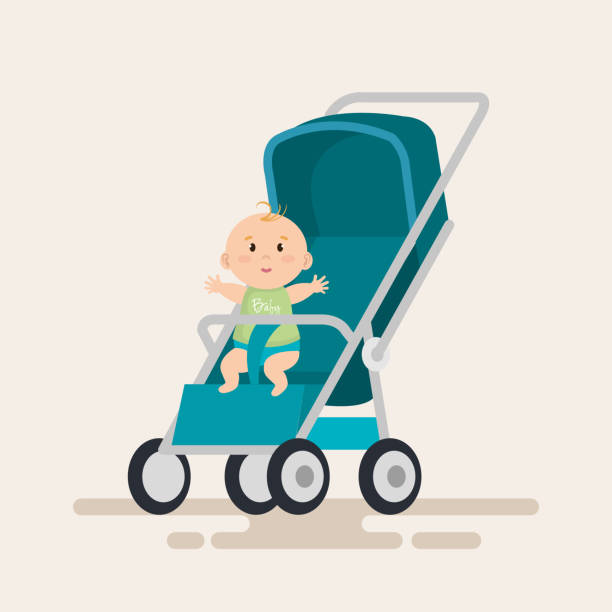 illustrazioni stock, clip art, cartoni animati e icone di tendenza di bambino piccolo nel carattere carrello - carrozzina