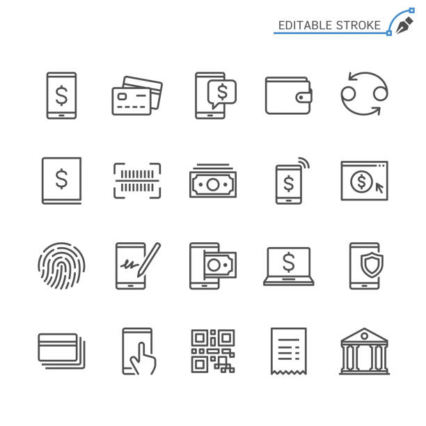 illustrazioni stock, clip art, cartoni animati e icone di tendenza di icone della linea di internet banking. tratto modificabile. pixel perfetto. - banca
