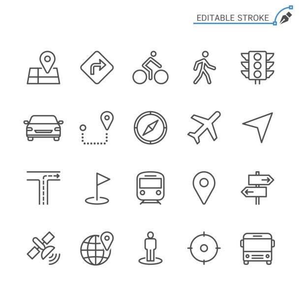 linie navigationssymbole. editierbare schlaganfall. pixel perfekt. - road direction street car stock-grafiken, -clipart, -cartoons und -symbole