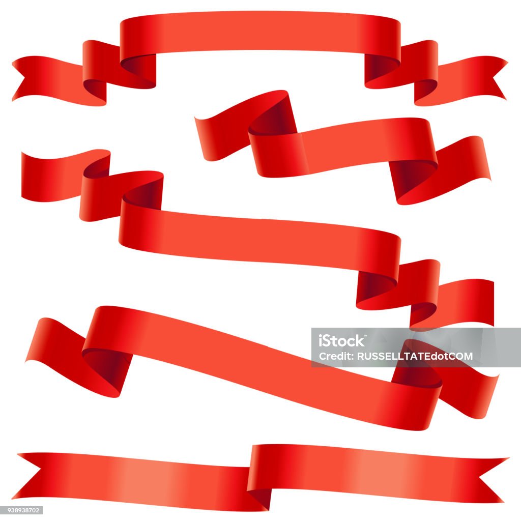 Bending red ribbons Ribbon - Sewing Item stock vector