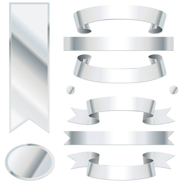 ilustrações de stock, clip art, desenhos animados e ícones de bending silver ribbons - chrome insignia sign gear