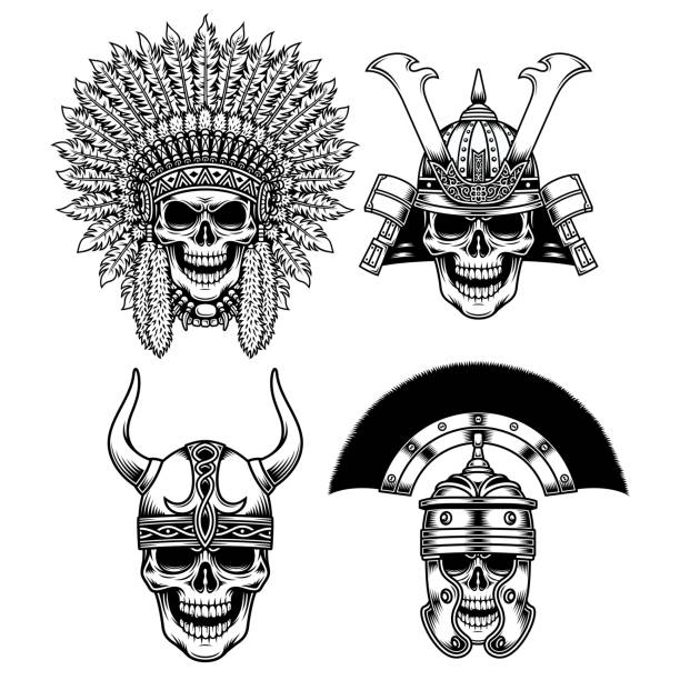 Set Of Warrior Skull Characters Stock Illustration - Download