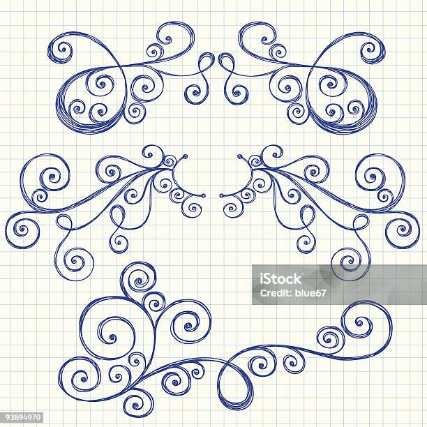Handdrawn Sketchy Scroll Ornament Doodles Stock Illustration - Download Image Now - Abstract, Color Image, Curve