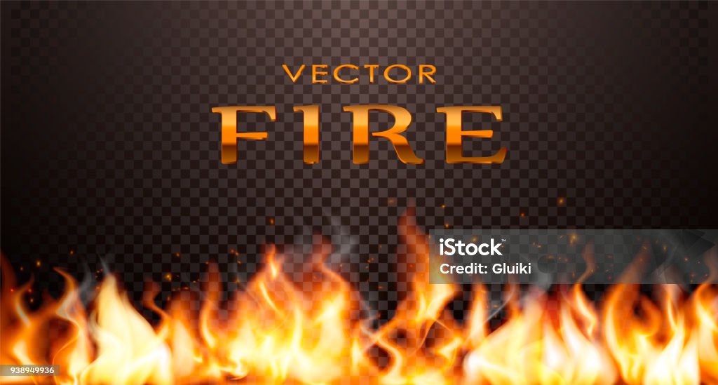 Realistic flame, vector 3d Fire collection. Realistic flame, vector 3d Fire collection, red lights, sparks, isolated on trensparent background. Fire - Natural Phenomenon stock vector